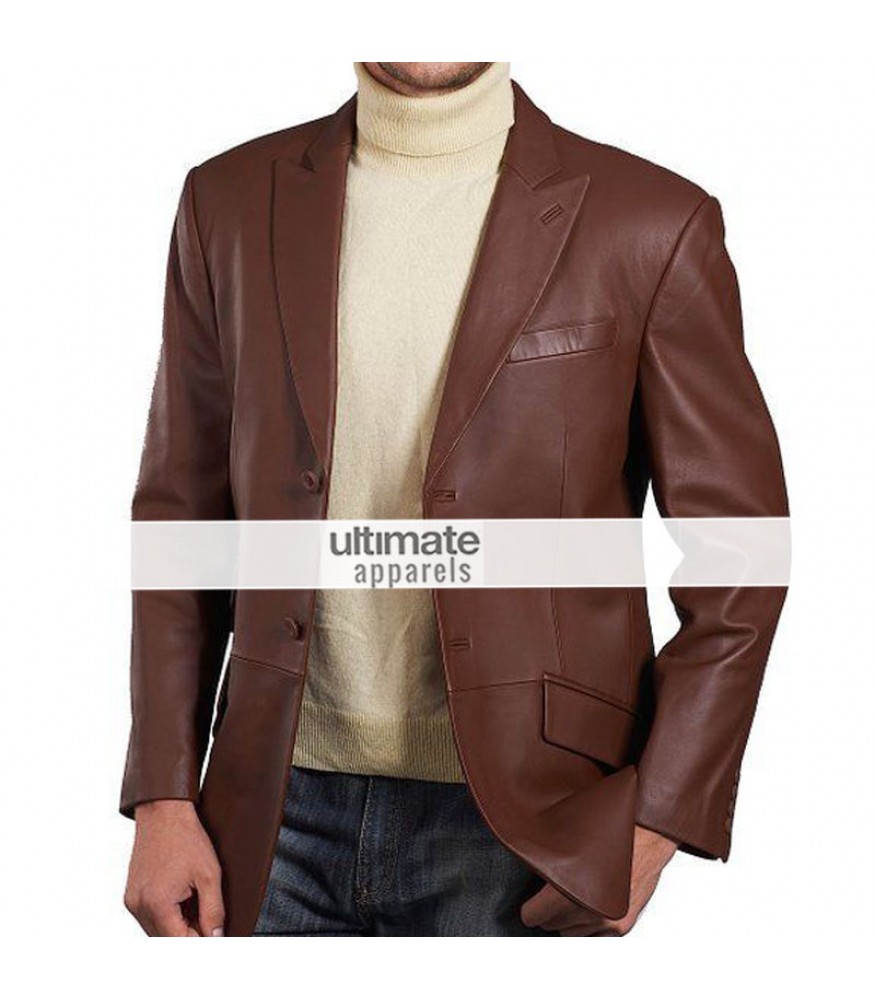 Mens Brown Leather Blazer Jacket Coat