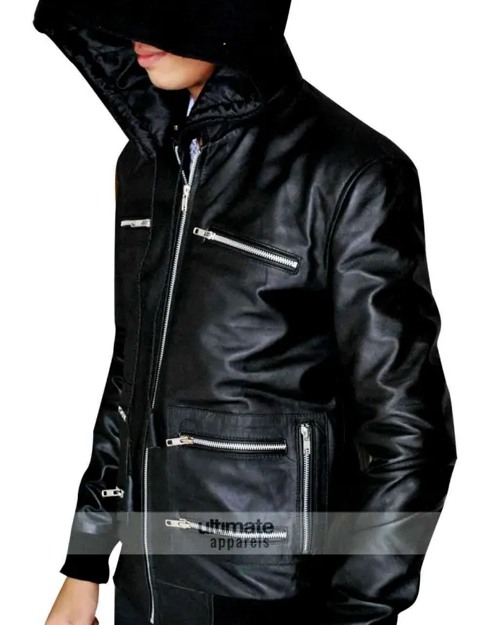 Eminem Grammy Awards Bear Collar Hooded Biker Jacket