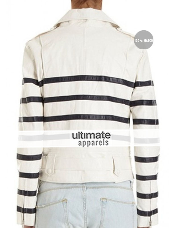 Katie Holmes White Striped Biker Jacket