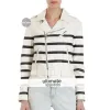 Katie Holmes White Striped Biker Jacket Katie Holmes White Striped Biker Jacket