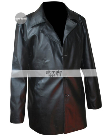 Men's Black Trench Faux Leather Jacket