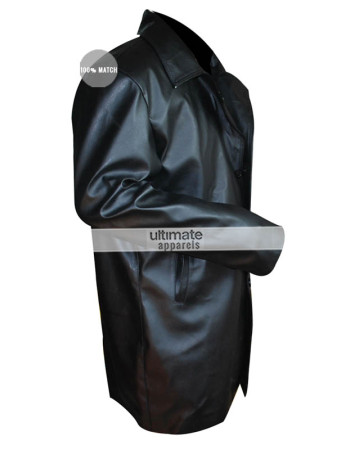 Men's Black Trench Faux Leather Jacket