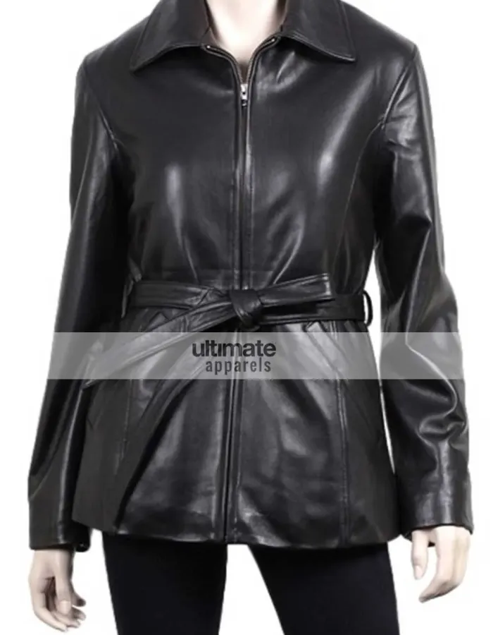 Women's Slim Fit Black Leather Blazer Coat