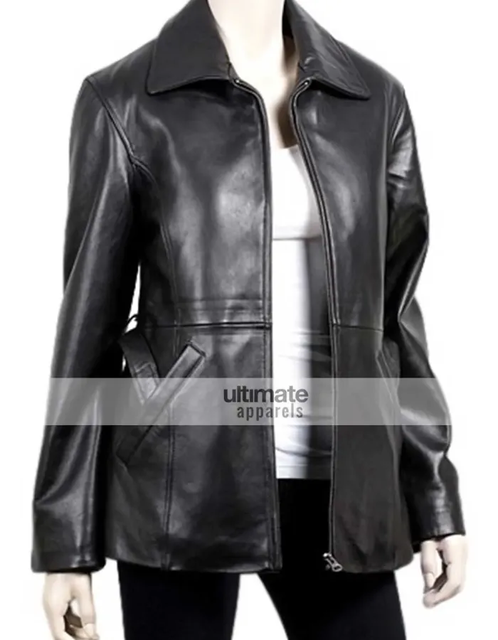 Women's Slim Fit Black Leather Blazer Coat