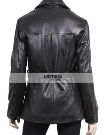 Women's Slim Fit Black Leather Blazer Coat