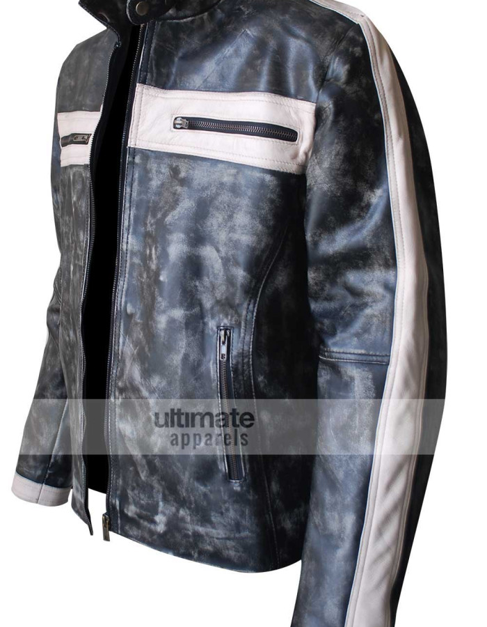 Designer Grey Bomber Biker Leather Jacket for Men