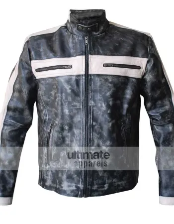 Designer Grey Bomber Biker Leather Jacket for Men