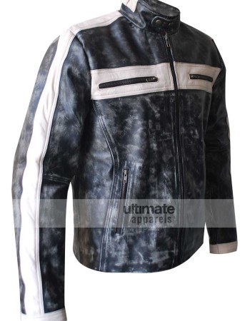 Designer Grey Bomber Biker Leather Jacket for Men