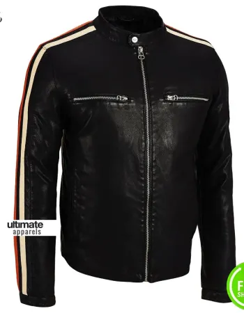 Wilsons Leather Mens Stripe Sleeve Faux Jacket
