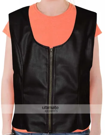 Women's Slim Fit Brown Faux Moto Vest