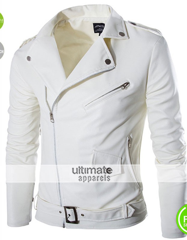 Belted Rider White Motorcycle Men's Jacket Belted Rider White Motorcycle Men's Jacket