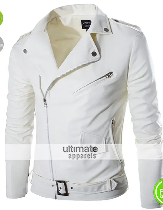 Belted Rider White Motorcycle Men's Jacket 