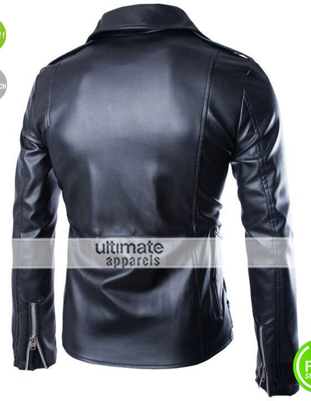 Black Fashion Men Short Slim Fit Collar Leather Jacket Black Fashion Men Short Slim Fit Collar Leather Jacket