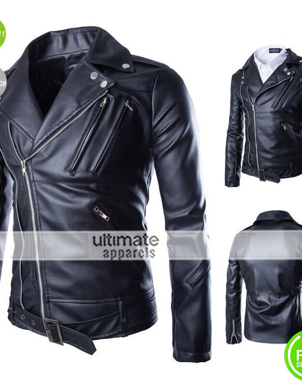 Black Fashion Men Short Slim Fit Collar Leather Jacket Black Fashion Men Short Slim Fit Collar Leather Jacket