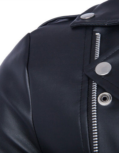Black Fashion Men Short Slim Fit Collar Leather Jacket Black Fashion Men Short Slim Fit Collar Leather Jacket