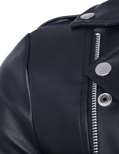 Black Fashion Men Short Slim Fit Collar Leather Jacket