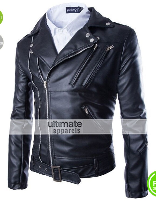 Black Fashion Men Short Slim Fit Collar Leather Jacket Black Fashion Men Short Slim Fit Collar Leather Jacket