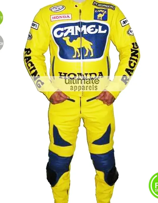 Honda Camel Yellow Motorcycle Racing Suit Jacket Honda Camel Yellow Motorcycle Racing Suit Jacket