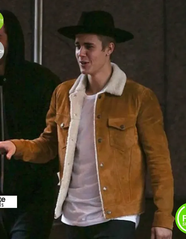 Justin Bieber Saint Laurent Shearling Suede Leather Jacket