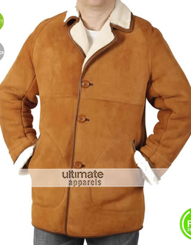 Men Classic Sheepskin Camel Brown Coat Men Classic Sheepskin Camel Brown Coat