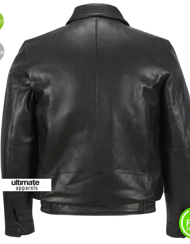 Men Real Classic Slim Fit Black Leather Jacket