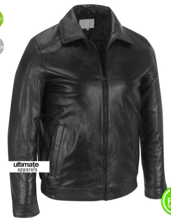 Men Real Classic Slim Fit Black Leather Jacket