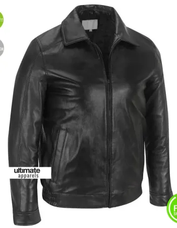 Men Real Classic Slim Fit Black Leather Jacket