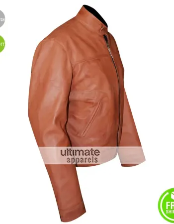 Men’s Slim Fit Light Brown Faux Leather Jacket 