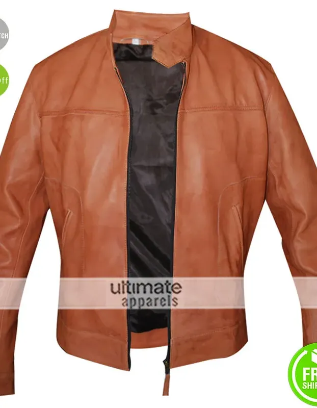 Men’s Slim Fit Light Brown Faux Leather Jacket Men’s Slim Fit Light Brown Faux Leather Jacket