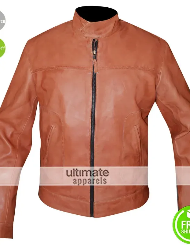 Men’s Slim Fit Light Brown Faux Leather Jacket Men’s Slim Fit Light Brown Faux Leather Jacket