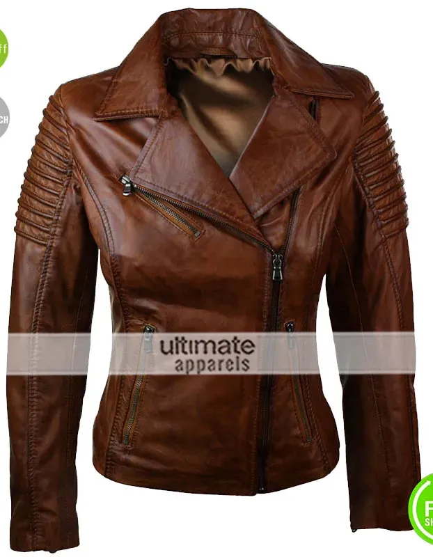 Real Lambskin Brown Biker Women Vintage Jacket Real Lambskin Brown Biker Women Vintage Jacket