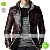 Strap Pocket Dark Brown Shearling Leather Jacket