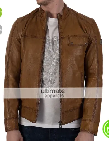 Stylish Hugo Boss Brown Men Leather Jacket