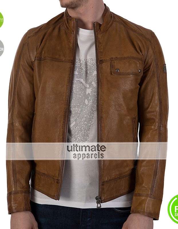 Stylish Hugo Boss Brown Men Leather Jacket