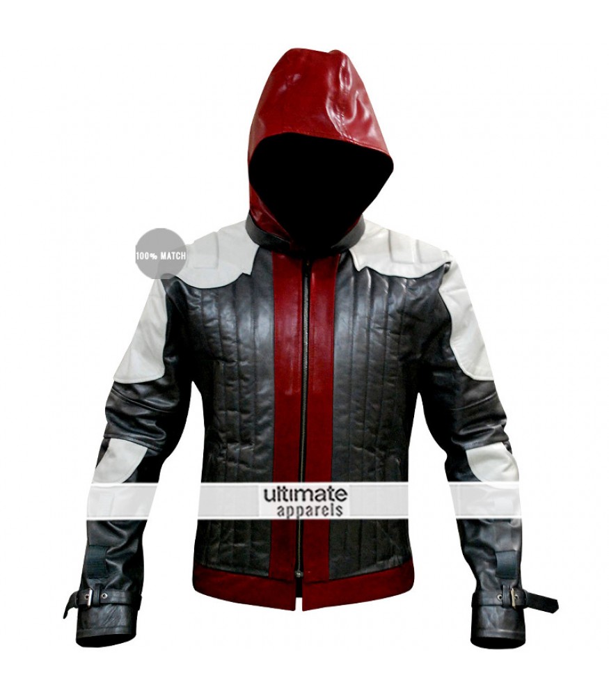 Red hood batman arkham knight 100% real leather jacket 