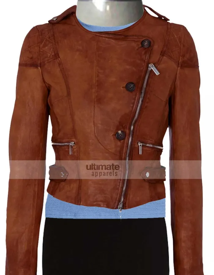 Ashley Benson Brown Quilted Branded Jacket