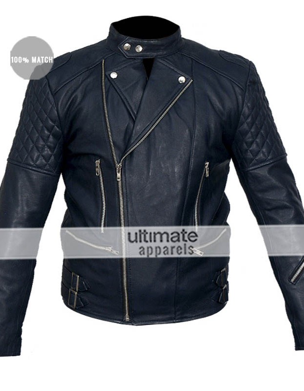 Brando Blue Biker Quilted Leather Jacket For Men Brando Blue Biker Quilted Leather Jacket For Men