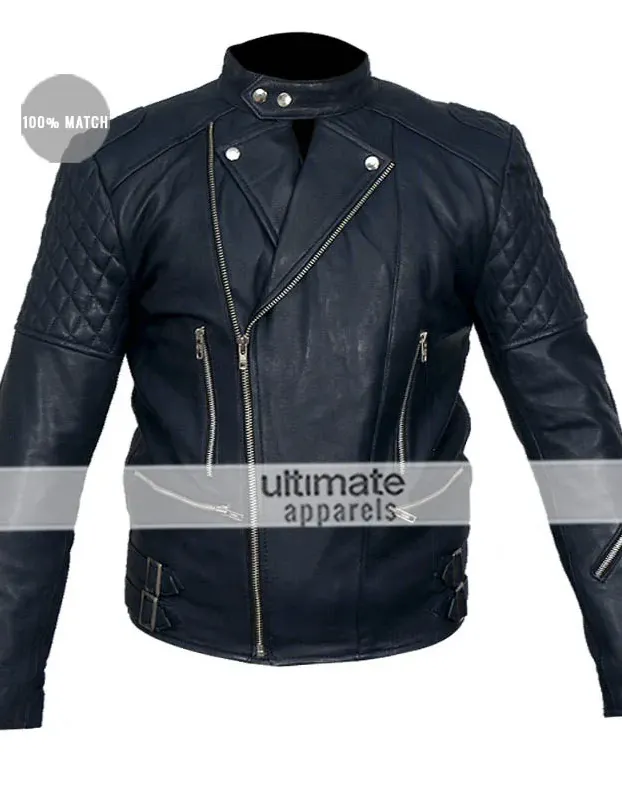 Brando Blue Biker Quilted Leather Jacket For Men