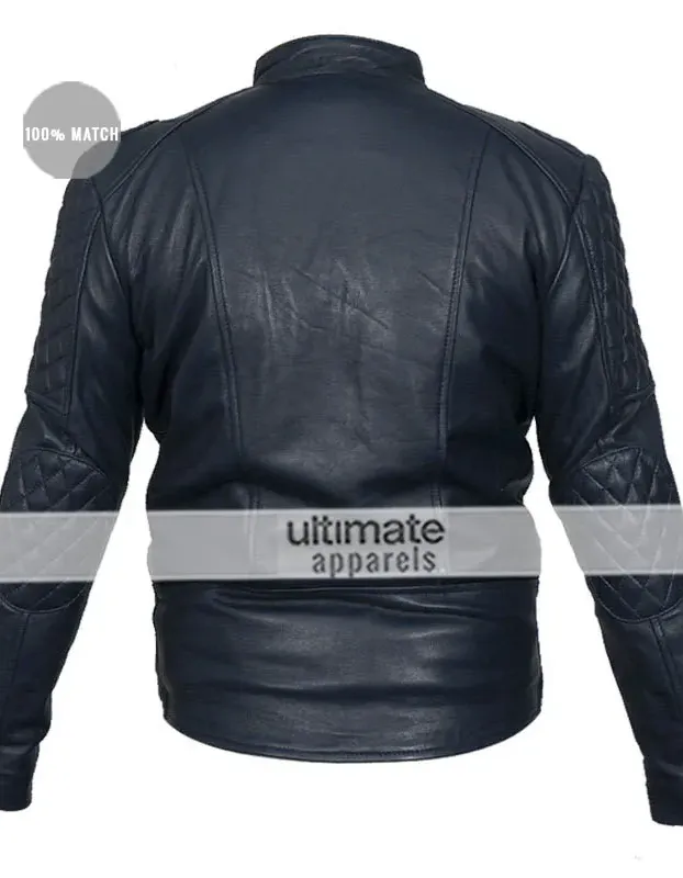 Brando Blue Biker Quilted Leather Jacket For Men