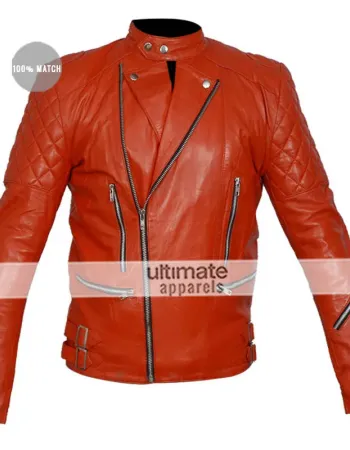 Brando Red Men's Quilted Motorcycle Leather Jacket 