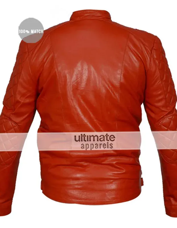 Brando Red Men's Quilted Motorcycle Leather Jacket Brando Red Men's Quilted Motorcycle Leather Jacket