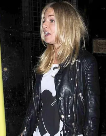 Sienna Miller Burberry Black Biker Leather Jacket