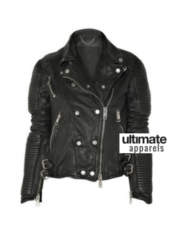 Sienna Miller Burberry Black Biker Leather Jacket