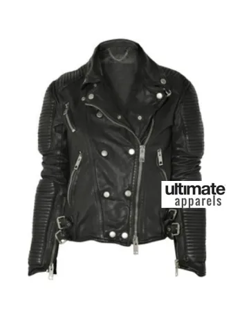Sienna Miller Burberry Black Biker Leather Jacket
