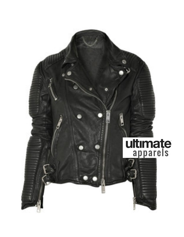 Sienna Miller Burberry Black Biker Leather Jacket Sienna Miller Burberry Black Biker Leather Jacket