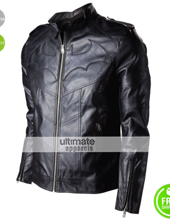 DC Comics Batman Logo Arkham Knight Black Leather Jacket