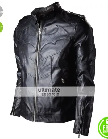 DC Comics Batman Logo Arkham Knight Black Leather Jacket