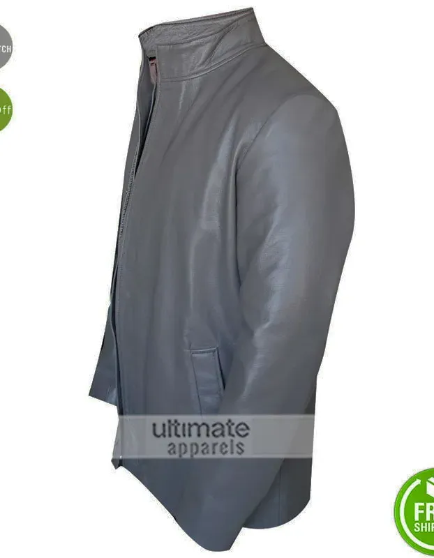 Light Grey Mens Leather Biker Style Jacket For Sale Light Grey Mens Leather Biker Style Jacket For Sale