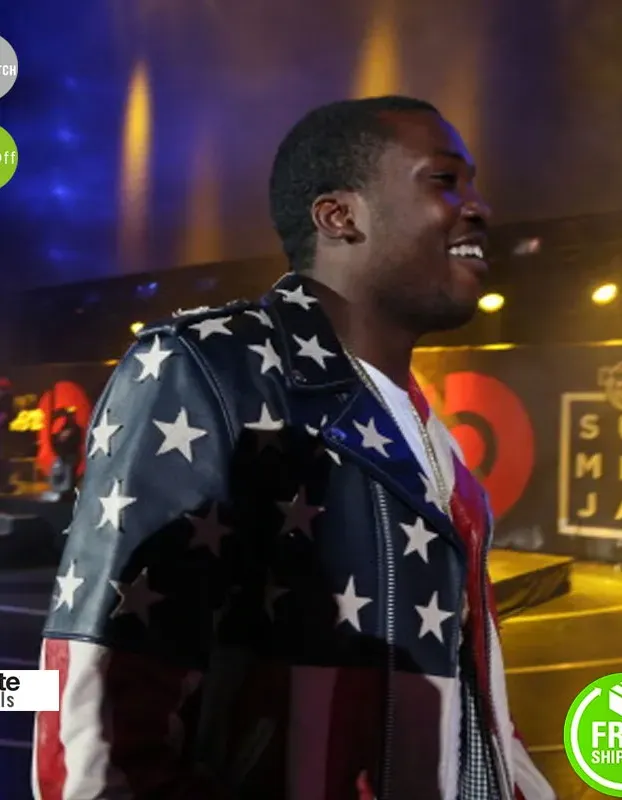 Meek Mill Perfecto American Flag Biker Leather Jacket