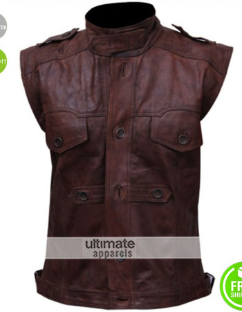 Men’s Chocolate Brown Distressed Biker Leather Vest